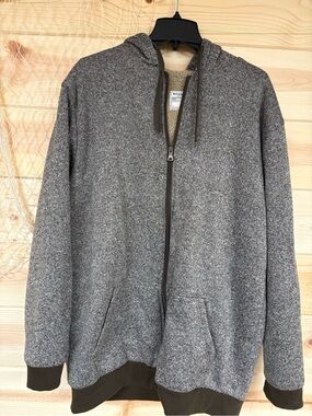 Big Ball Sports Mens Heathered Brown Zip-Up Hooded Jacket with Contrast Trim XLT